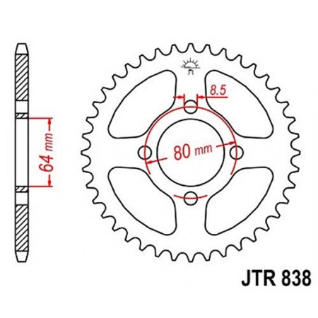 The rear star, driven, JTR838 for a steel motorcycle, chain 428, 45 teeth