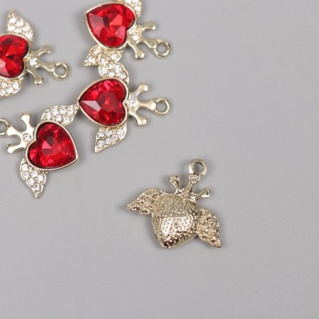 Decor for creativity metal, rhinestones "Heart with wings" gold 2.2x2.4x0.5 cm-1