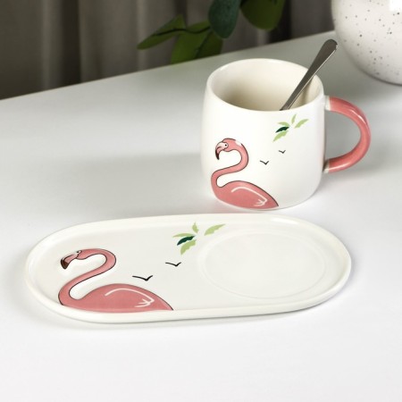 Tea couple ceramic "Tropics", 300 ml, stand 21 × 11.5, spoon-3
