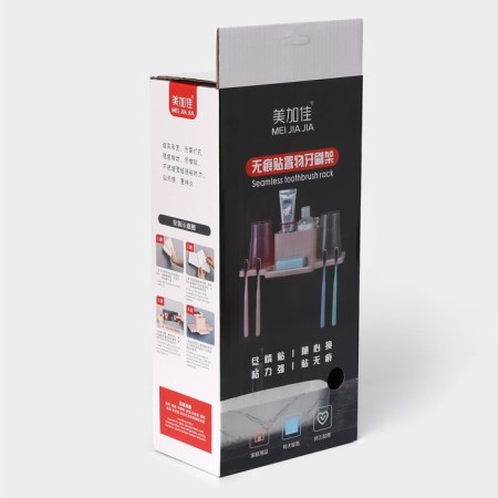 Holder for toothbrushes wall, with 2 glasses on Velcro, 31 × 9 × 14 cm, white color-5