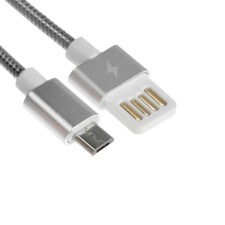 MicroUSB cable - usb, 2.1 a, metal braid, 1 meter, silver