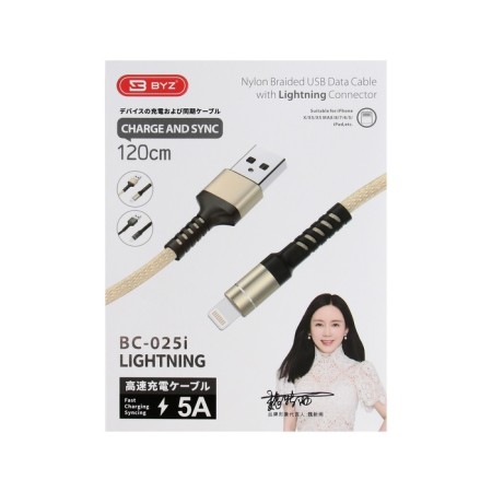 BYZ BC -025, Lightning cable - USB, 5 A, 1.2 m, PD, nylon, golden-4