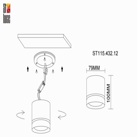 Ceiling lamp ST LUCE. ST115.432.12. 1x12 W, LED, 3000K, 840 LM, 7.9x7.9x10 cm, black color-4