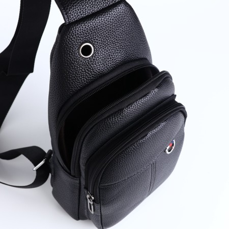 Male sling bag, artificial leather, black color-6