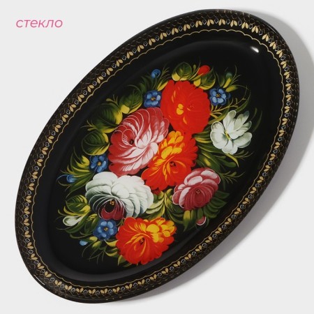 Glass Soldier Oval Dolyana "Folk Motives", 24.5 × 15 cm, black color-1
