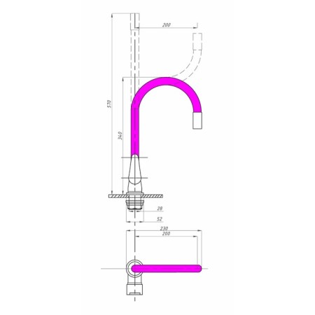 FAUZT FZS-822-P101 kitchen mixer, single-leaf, excess length 200 mm, chrome/purple 762769-1
