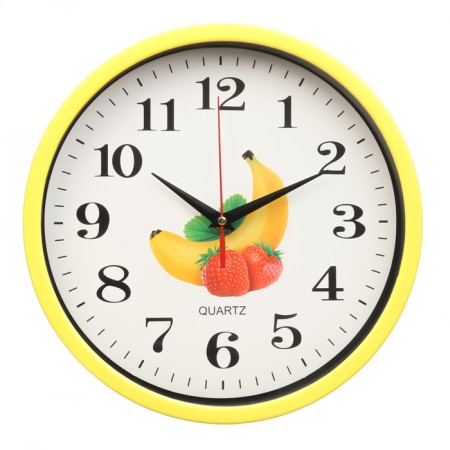 Wall clock, series: kitchen, "banana and strawberries", smooth move, d-28 cm