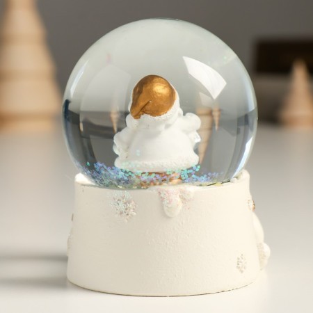 Souvenir Polystone Water Ball "Santa Claus with a gift" White with gold 7x8x9 cm-2