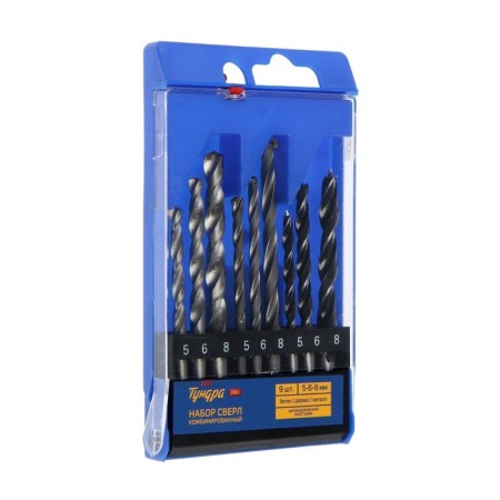 Set of drill combined tundra tundra, cylindrical shank, 5-6-8 mm, 9 pcs.