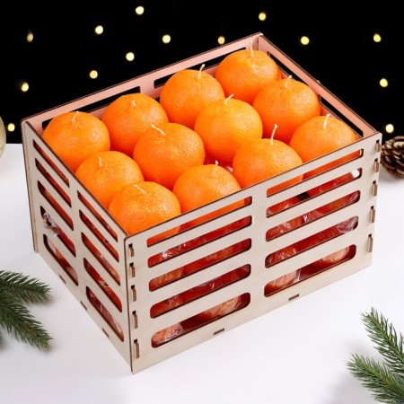 New Year. Set of candles "Mandarin Box", 36 pcs. In a wooden box-1