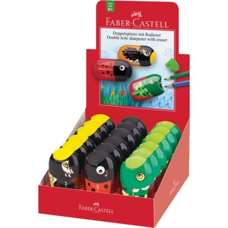 Plastic grinder with Faber-Castell Animals Eraser, 2 holes, container, mix