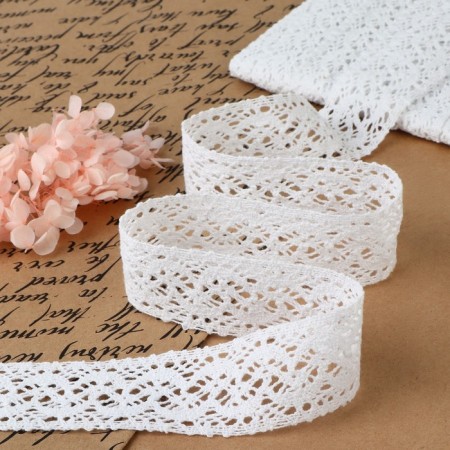 Knitted lace, 37 mm × 10 ± 1 m, white color
