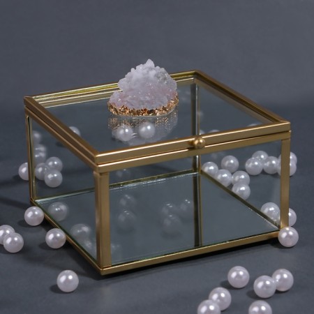 Organizer for storage "Mountains", with a lid, glass, with a mirror -bottom, 1 section, 10 × 10 × 6 cm, the color is transparent/copper-3