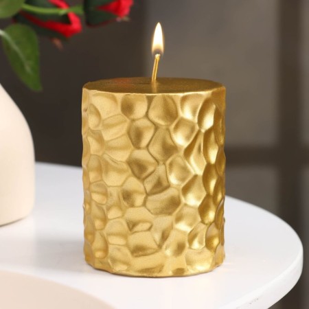 Candle - cylinder "Iceberg", 8x6.5 cm, gold