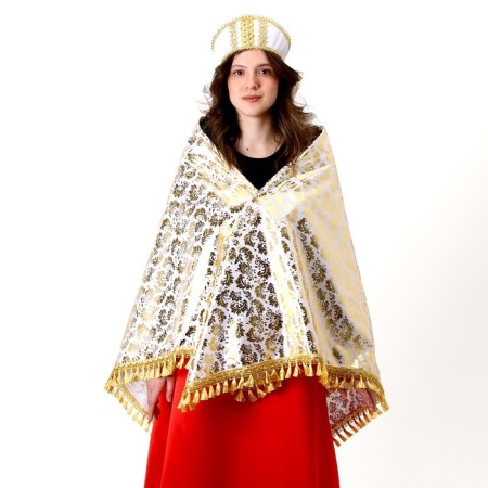 Carnival set: scarf, kokoshnik, gold on white