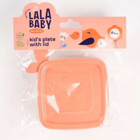 Baby plate Lalababy Play with Me Birdie with a soft lid, pink color-4