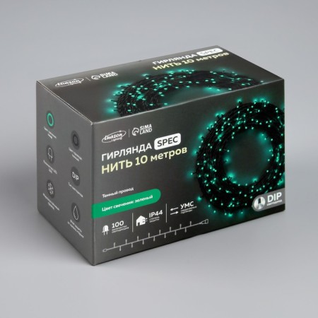 Garland “thread” 10 m, IP44, UMS, dark thread, 100 LED, Green glow, 220 V-8
