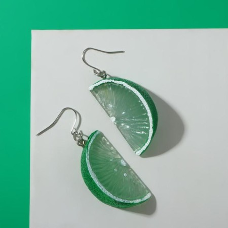 Earrings plastic "goodies" lime slices, color light green-1