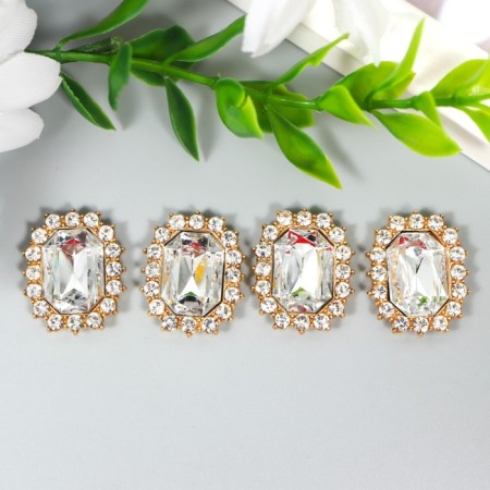 Decor for creativity Metal "Medallion octagonal" transparent crystal rhinestones 2x1.5 cm-1