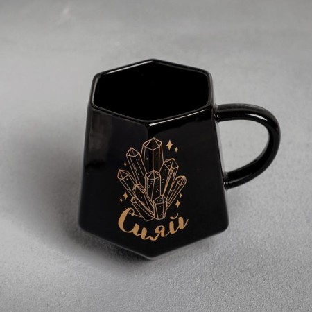 Ceramic geometry mug "Shiii", black, 300 ml, black color