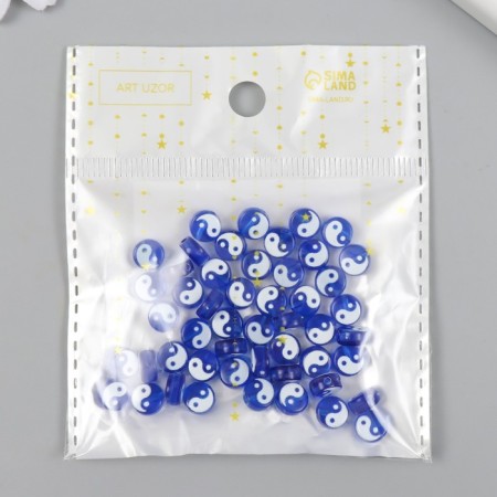 Beads for creativity Plastic "Yin-Yang" white-blue set 50 pcs 0.4x0.7x0.7 cm-3