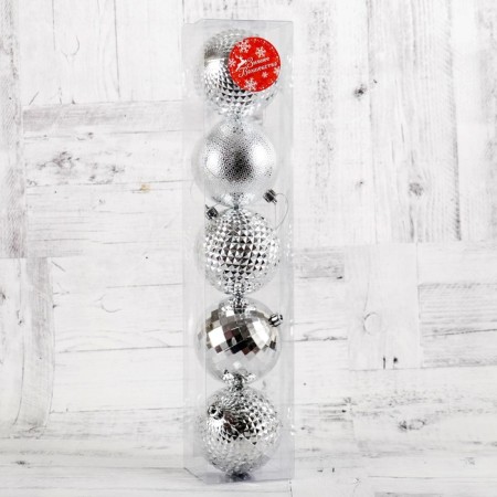 Set of balls plastic D-8 cm, 5 pcs "thorny" silver-1