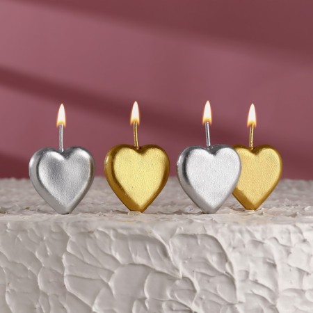 A set of candles for a cake on skewers "hearts", 2.6 cm, 25 g, 4 pcs