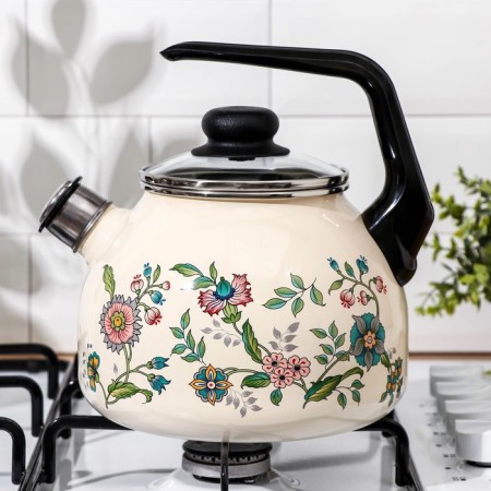 Kettle with a whistle "Meadow flowers" 3 l, fixed handle, induction-4