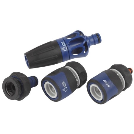 Set: Watering nozzle, connector, connector with aquastop, adapter, plastic