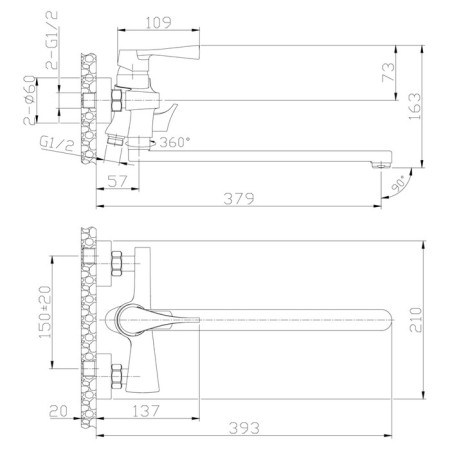 Bath mixer and shower Rossinka RS34-32, one-handed, with rotary pouring, color chromium-1