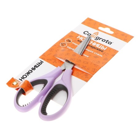 Chancellery scissors 17 cm, with plastic handles and rubber inserts, mix-2
