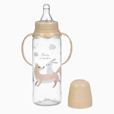 A bottle of feeding "Forest Friends" 250 ml, cylinder, with handles, beige color
