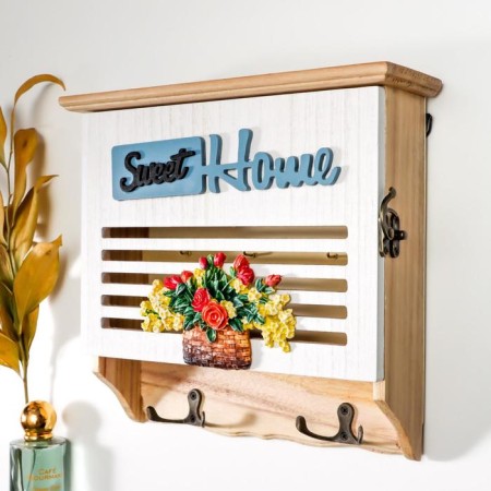 Klyuchnitsa tree 6 hooks "Basket with flowers - Sweet Home" 24x8.7x26 cm-1