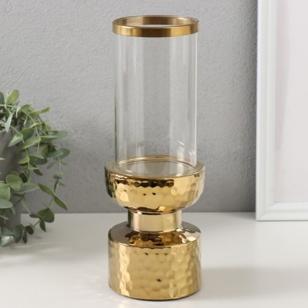 Ceramics candlestick, glass for 1 candle "whirlpool" d = 8 cm gold 9.5x9.5x26 cm-1