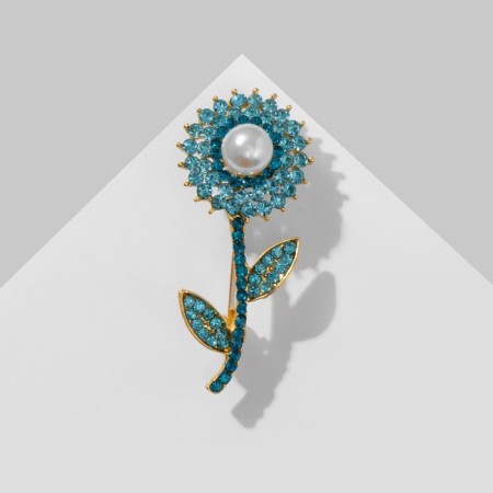 Brooch "Flower" Simps with bead, the color of white-sea in matte gold