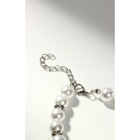 Pearl beads "Bride" ball No. 10, white color with rhinestones, l = 40 cm-3