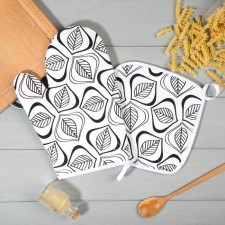 Set of kitchen Ethel Leaves mittens of 20x27cm, Take 19x19cm, 100% cotton