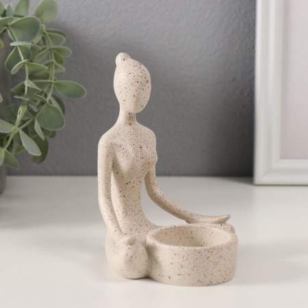 Polystone candlestick for 1 candle "Girl. Lotus Poster" White in specking 8.3x8.5x11.7 cm-1
