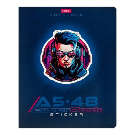 Тетрадь 48л кл Cyberpunk sticker, обл мел карт, выб мат лак, бл 65г/м², МИКС-4