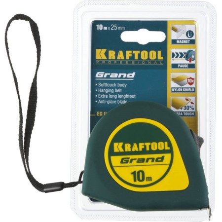 Roulette Kraftool Grand 34022-10-25, rubberized plastic, magnetic hook, 10 m x 25 mm-3