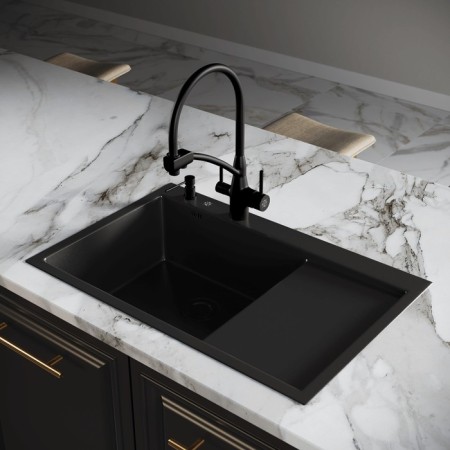 Kitchen sink "RMS" MRK-7851BL-L, SLAY, Left, thickness 3.0 and 1 mm, dispenser, graphite-1