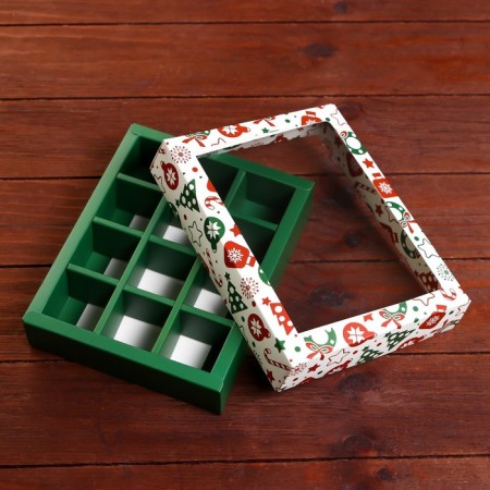 New Year. Box for 12 sweets "New Year's Pattern", 19 x 15 x 3.6 cm, confectionery packaging-3