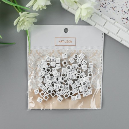 Beads for creativity plastic "Russian letters on a cube" white with silver set of 20 g 0.6x0.6cm-3