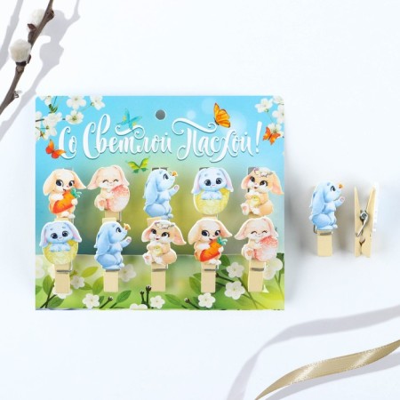 A set of clothespins for decorating the ista "Rabbits", 10 x 12 cm.