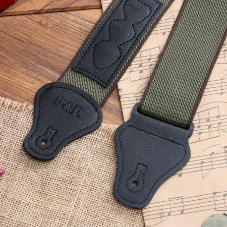 Music Life guitar belt, green with a pocket for mediators, 90-145 cm, width 5 cm-2