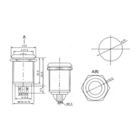 Anti-Vandal button Ø19 b/fix (2C) OFF- (ON) convex (PBS-28V-4) rexant-2