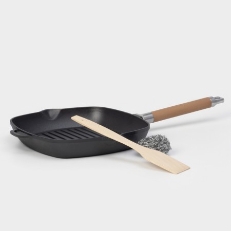 Pan - Cast iron grill Wild Kitchen, 26 × 26 cm, shoulder blade and sponge in the kit-7