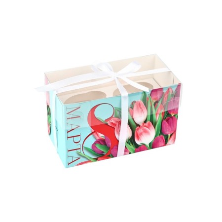 Capcake box, confectionery packaging, 2 cells “March 8”, 16 x 8 x 10 cm