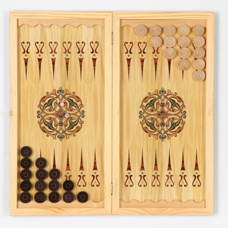 Wooden backgammon large, with “sea” checkers, board game, 50 x 50 cm-3