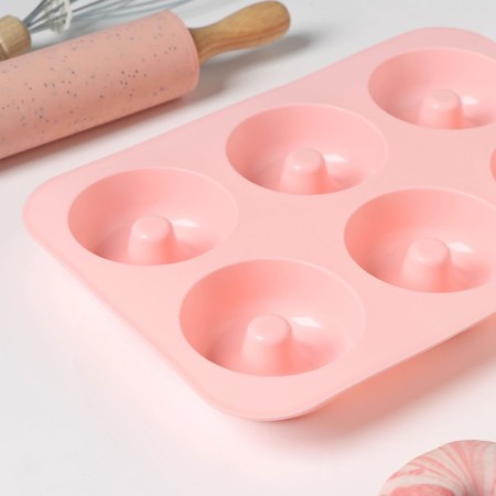 Baking uniform “Donut”, silicone, 26 × 18 cm, 6 cells, 7 × 2.8 cm, pink color-3